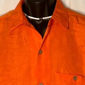 Tommy Bahama Joe Marlin Orange Palm Jacquard Camp Shirt Comfort Fit M